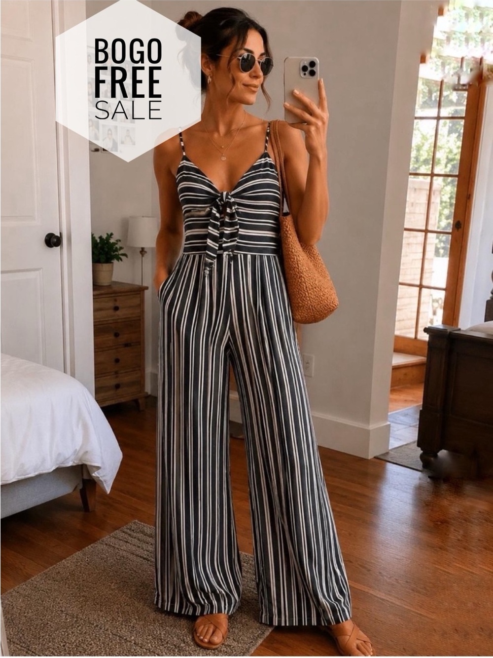 Blashe Striped Navy Twisted-Front Jumpsuit